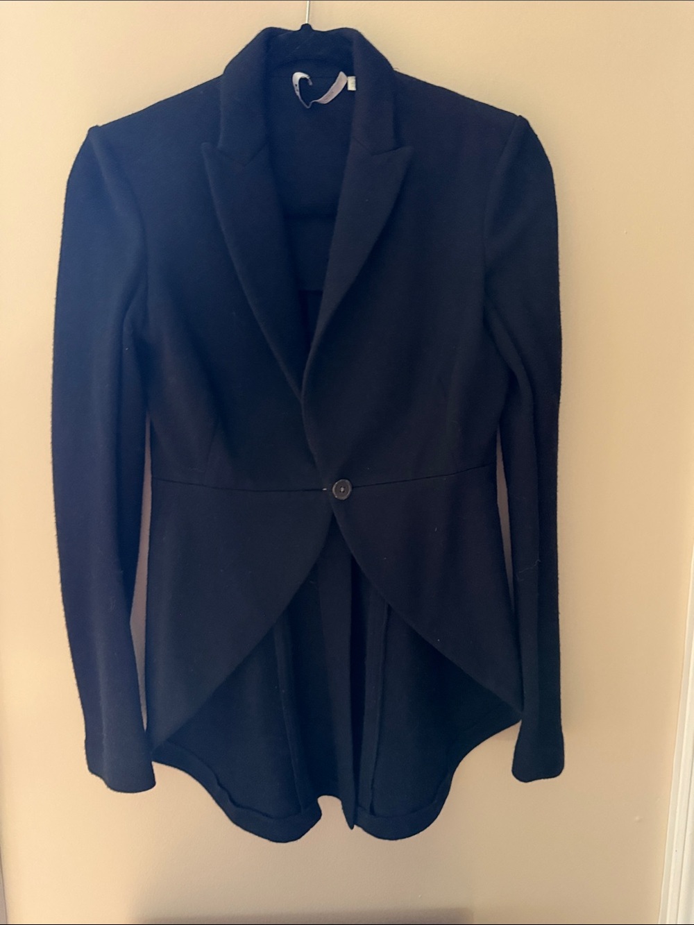 Women's Black Tailored Single-Button Blazer Jacket wool! Longer from the back